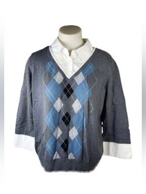 Como Woman Gray White Sweater With Collar Sz 1X